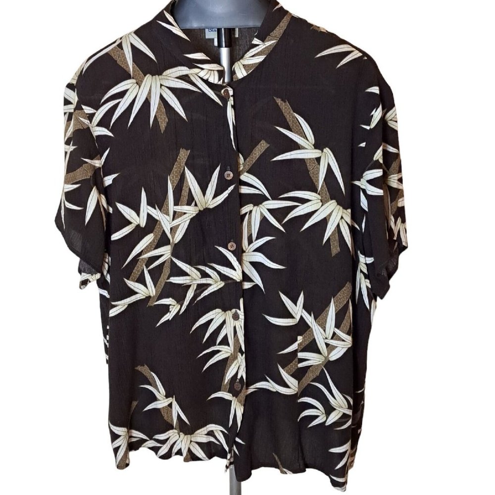Bishop Street Shirt Women's L Brown Tan Tropical Floral READ For Measurements